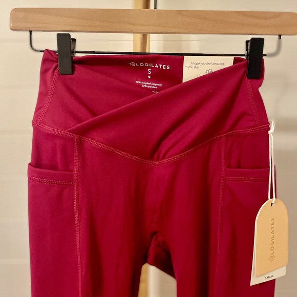 Blogilates Women's Burgundy High Waist V-Cut Pocket Leggings Size Small - Picture 2 of 7